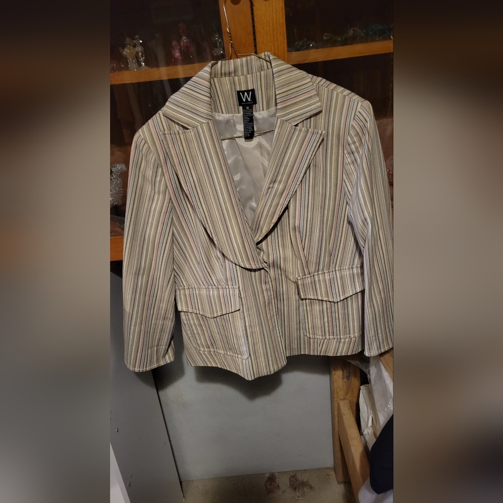 Striped omen's Blazer by in Cream and Gray